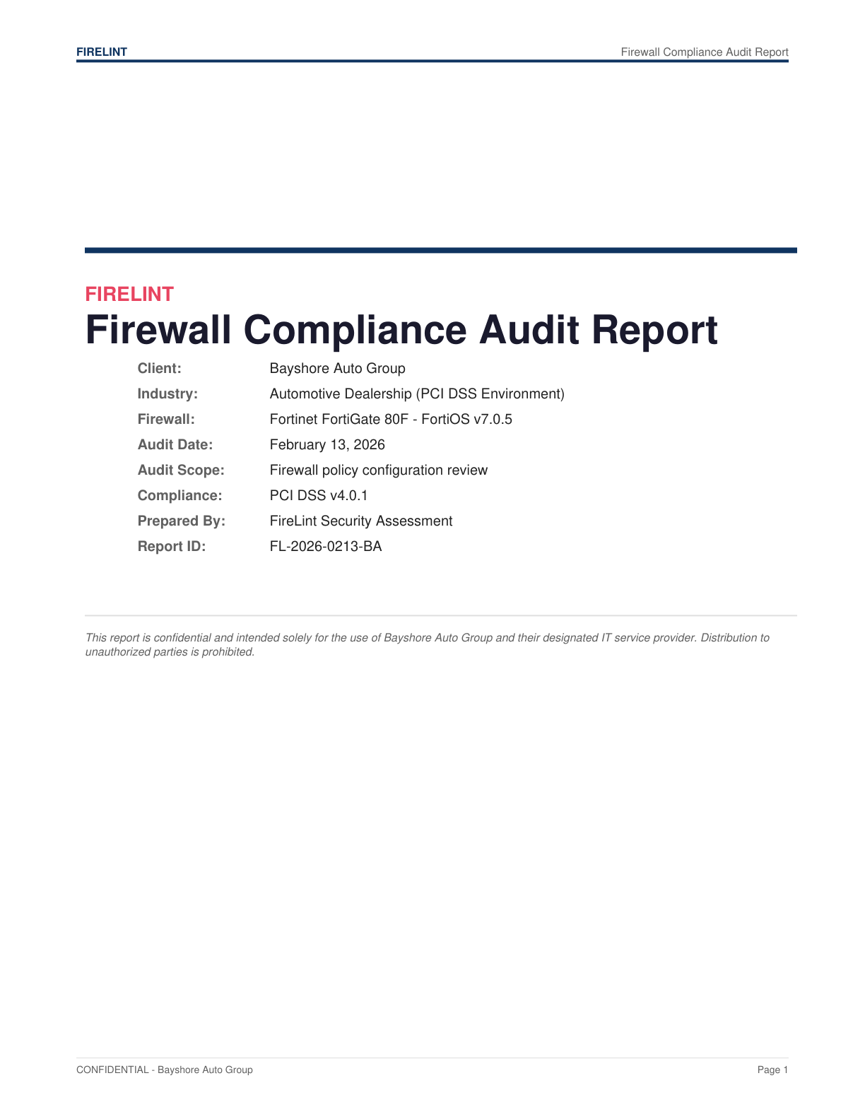 Audit Report Cover Page